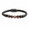 Wholesale Jewelry Tiger Eye Stone Beaded Bracelet Titanium Steel Magnetic Buckle Leather Rope Geometric Handmade Unisex