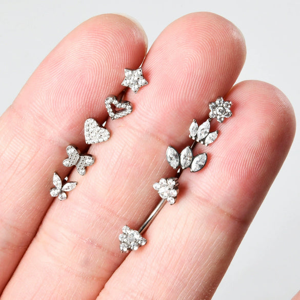 Wholesale Jewelry Titanium Heart Shape Diamond Earrings And Eyebrow Nails