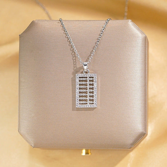 Wholesale Jewelry Titanium Steel Abacus Pendant Necklace With Mixed Gem Inlay And Geometric Design For Women