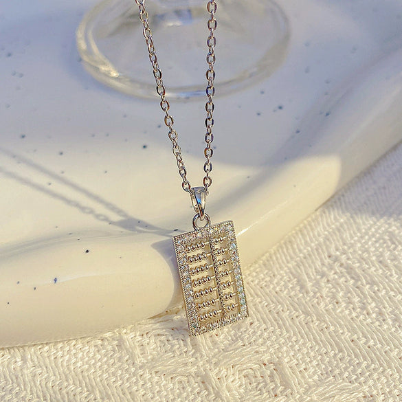 Wholesale Jewelry Titanium Steel Abacus Pendant Necklace With Mixed Gem Inlay And Geometric Design For Women