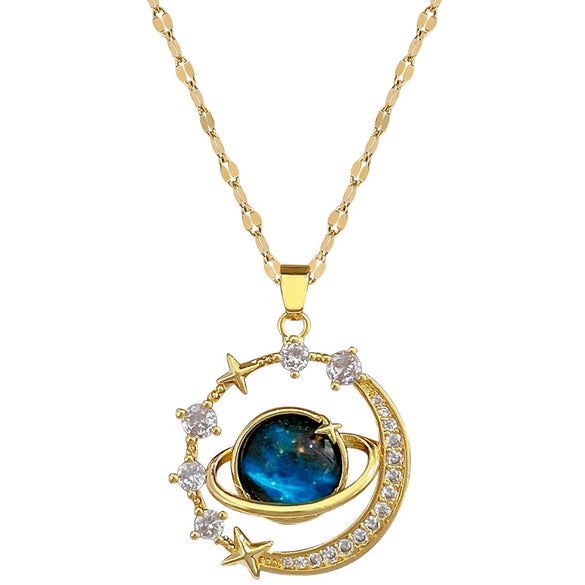 Wholesale Jewelry Titanium Steel And Copper Geometric Star Planet Pendant Necklace For Women