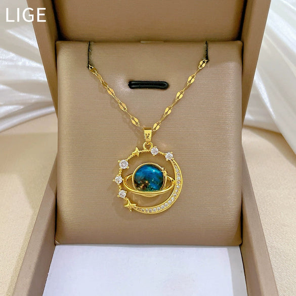 Wholesale Jewelry Titanium Steel And Copper Geometric Star Planet Pendant Necklace For Women