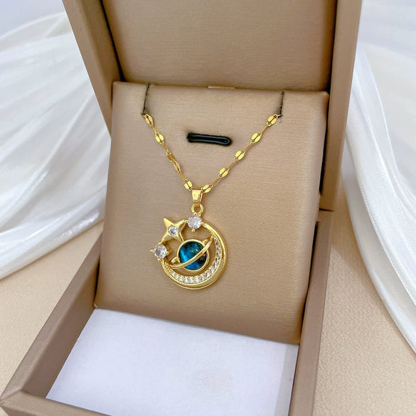 Wholesale Jewelry Titanium Steel And Copper Star Moon Geometric Luxury Elegant Gorgeous Necklace For Women