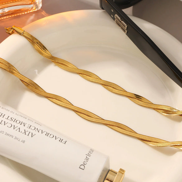 Wholesale Jewelry Titanium Steel And Stainless Steel Double Layer Flat Snake Chain Necklace And Bracelet With Pvd Vacuum Plating