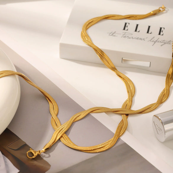 Wholesale Jewelry Titanium Steel And Stainless Steel Double Layer Flat Snake Chain Necklace And Bracelet With Pvd Vacuum Plating