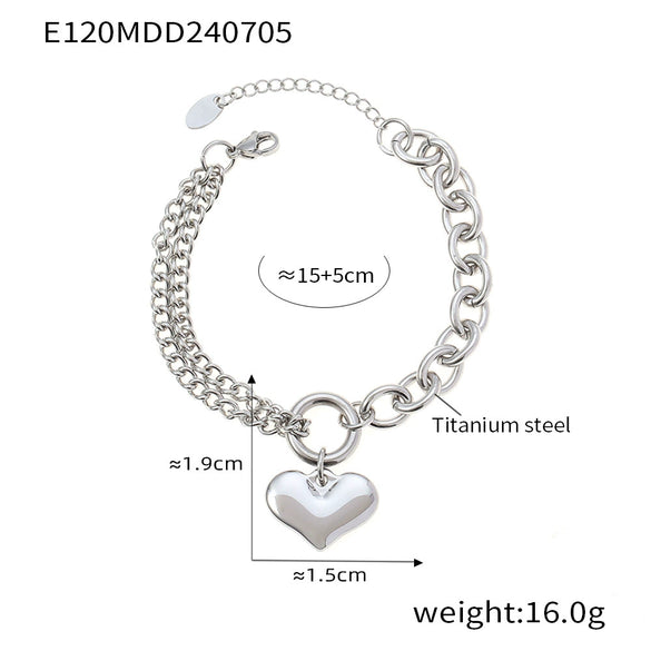 Wholesale Jewelry 316L Stainless Steel Asymmetric Chain Love Pendant Bracelet With Heart And Geometric Pattern Electroplating Unisex
