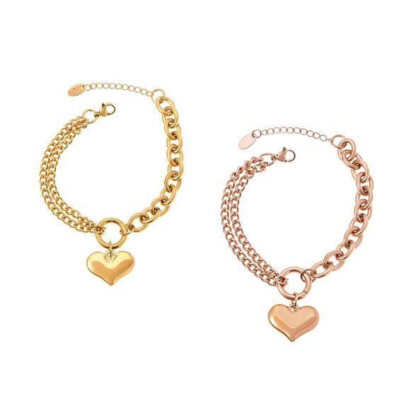 Wholesale Jewelry 316L Stainless Steel Asymmetric Chain Love Pendant Bracelet With Heart And Geometric Pattern Electroplating Unisex