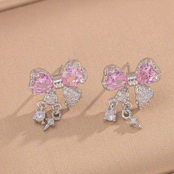 Wholesale Jewelry Titanium Steel Bow Zircon Clavicle Chain Necklace