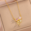 Wholesale Jewelry Titanium Steel Bow Zircon Clavicle Chain Necklace