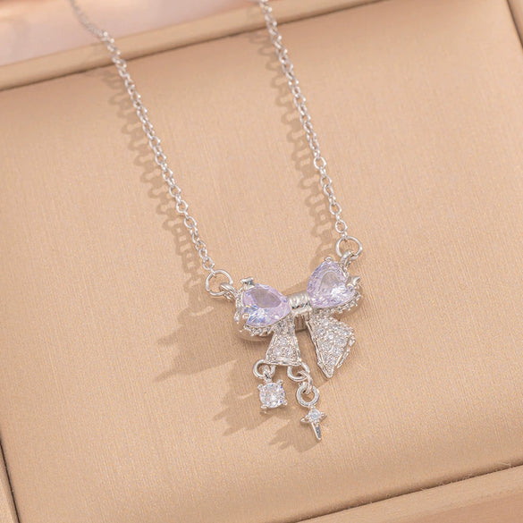 Wholesale Jewelry Titanium Steel Bow Zircon Clavicle Chain Necklace