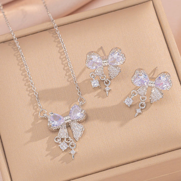 Wholesale Jewelry Titanium Steel Bow Zircon Clavicle Chain Necklace