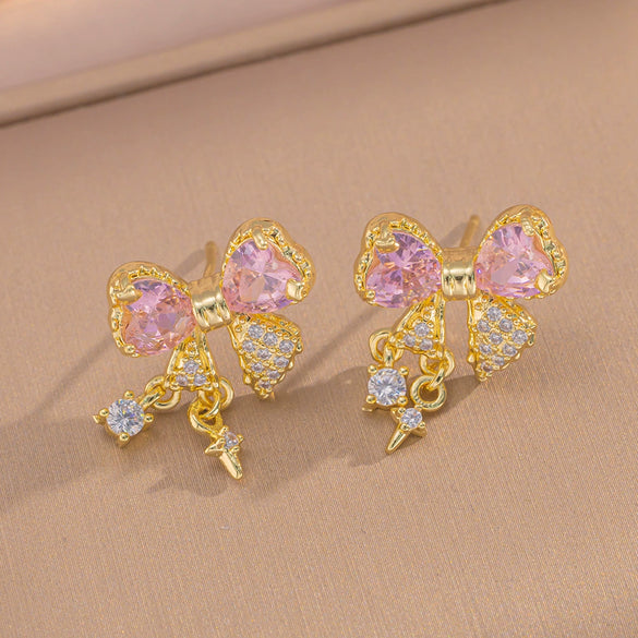 Wholesale Jewelry Titanium Steel Bow Zircon Clavicle Chain Necklace
