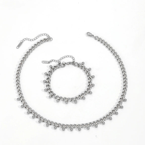 Wholesale Jewelry Titanium Steel Box Chain Multiple Ball Pendant With Plants Flowers Pattern For Women