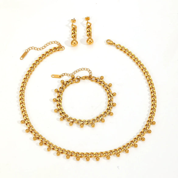 Wholesale Jewelry Titanium Steel Box Chain Multiple Ball Pendant With Plants Flowers Pattern For Women
