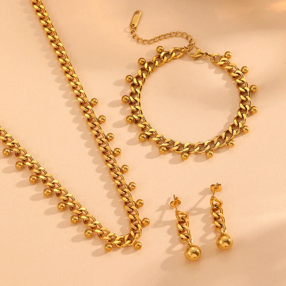 Wholesale Jewelry Titanium Steel Box Chain Multiple Ball Pendant With Plants Flowers Pattern For Women