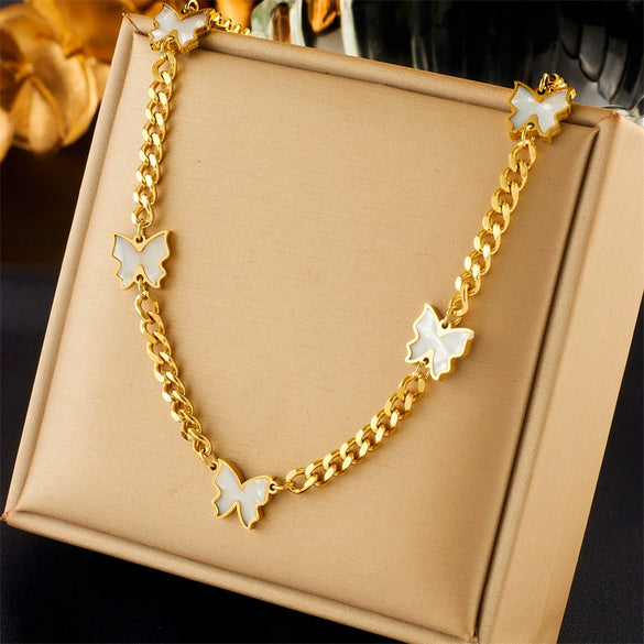 Wholesale Jewelry Titanium Steel Butterfly Chain Necklace Electroplated Animal Style