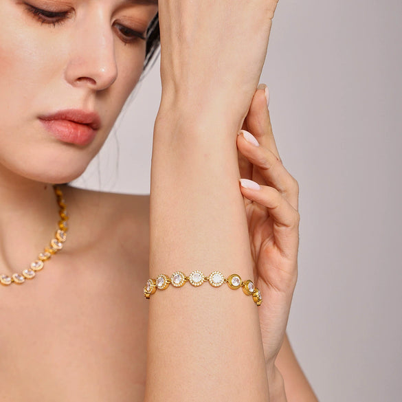 Wholesale Jewelry 316L Stainless Steel Chain Round White Zircon Handmade 18K Gold Plated Luxury Elegant