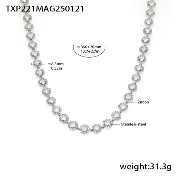 Wholesale Jewelry 316L Stainless Steel Chain Round White Zircon Handmade 18K Gold Plated Luxury Elegant