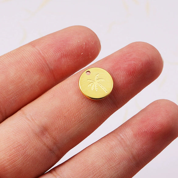 Wholesale Jewelry Titanium Steel Coconut Tree Pendant With Furnace Real Gold Electroplating Corrosion