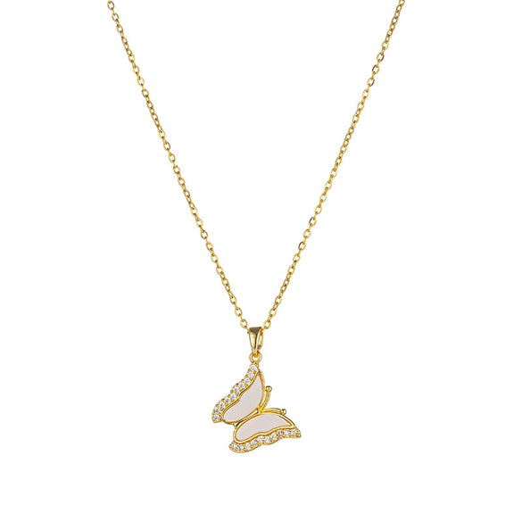 Wholesale Jewelry Titanium Steel Copper Animal Butterfly Diamond Necklace