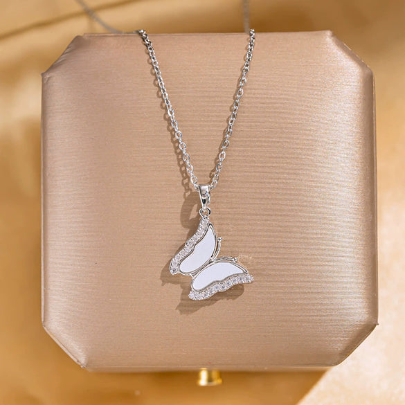 Wholesale Jewelry Titanium Steel Copper Animal Butterfly Diamond Necklace