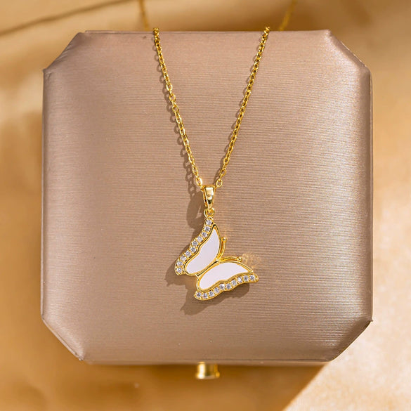 Wholesale Jewelry Titanium Steel Copper Animal Butterfly Diamond Necklace