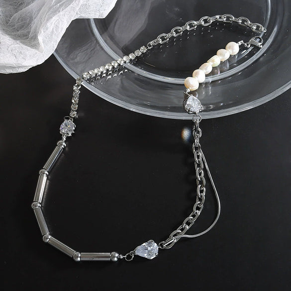 Wholesale Jewelry 316L Stainless Steel Copper Freshwater Pearl Inlaid Zircon Light Luxury Electroplating Women's Necklace Earrings