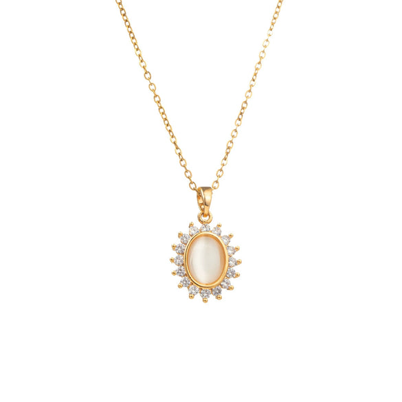 Wholesale Jewelry Titanium Steel Copper Opal Flower Pendant Necklace With Electroplating And Geometric Design For Women