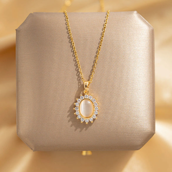Wholesale Jewelry Titanium Steel Copper Opal Flower Pendant Necklace With Electroplating And Geometric Design For Women