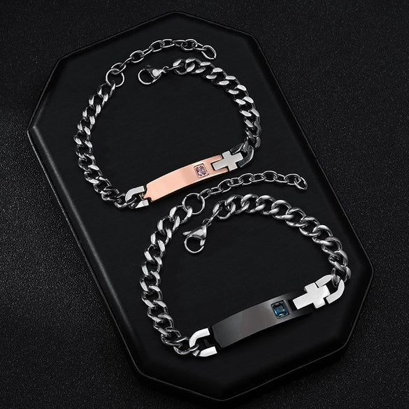 Wholesale Jewelry Titanium Steel Couple Bracelets Geometric Style With Letters Numbers Text Electroplating