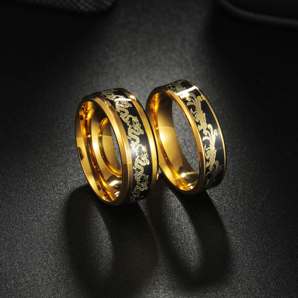 Wholesale Jewelry Titanium Steel Couple Ring With Animal Zodiac Pattern Electroplated