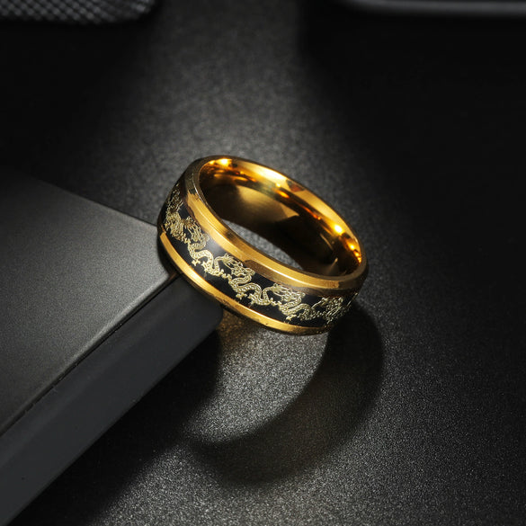 Wholesale Jewelry Titanium Steel Couple Ring With Animal Zodiac Pattern Electroplated