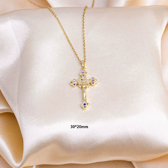 Wholesale Jewelry Titanium Steel Cross With Diamond Pendant Necklace Fashion Allmatch Unisex Electroplating Design