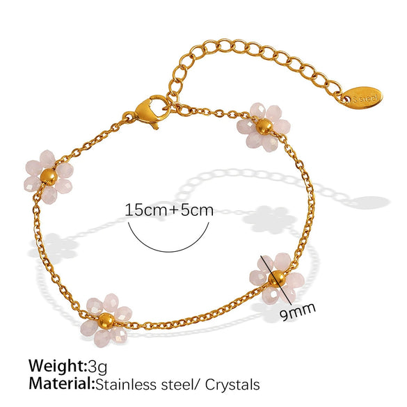 Wholesale Jewelry 316L Stainless Steel Crystal Flower Handmade Chain Necklace For Women