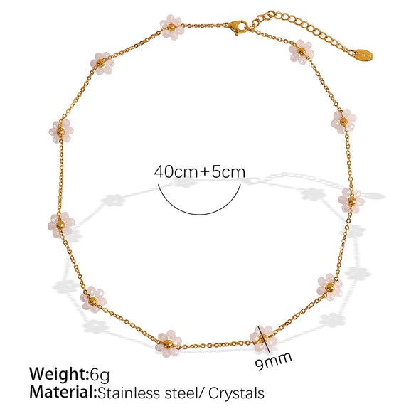 Wholesale Jewelry 316L Stainless Steel Crystal Flower Handmade Chain Necklace For Women