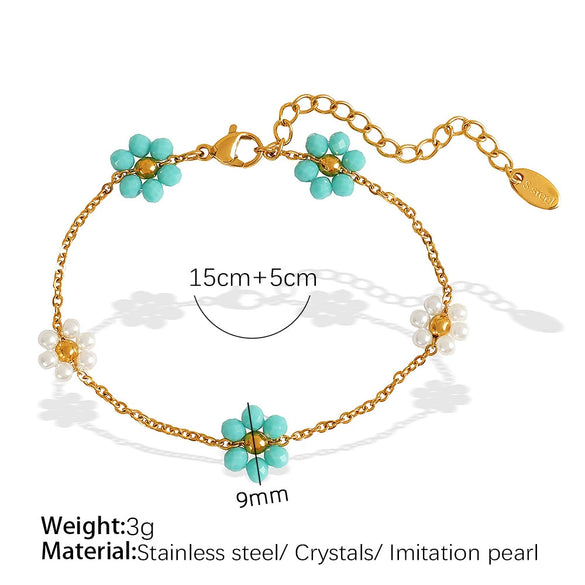 Wholesale Jewelry 316L Stainless Steel Crystal Flower Handmade Chain Necklace For Women