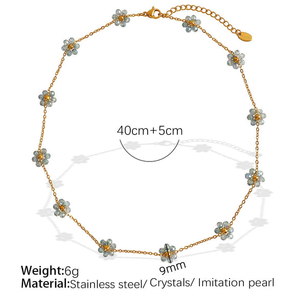 Wholesale Jewelry 316L Stainless Steel Crystal Flower Handmade Chain Necklace For Women