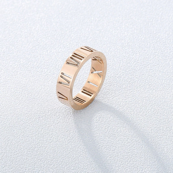 Wholesale Jewelry Titanium Steel Cut Out Roman Numeral Women's Ring Electroplated