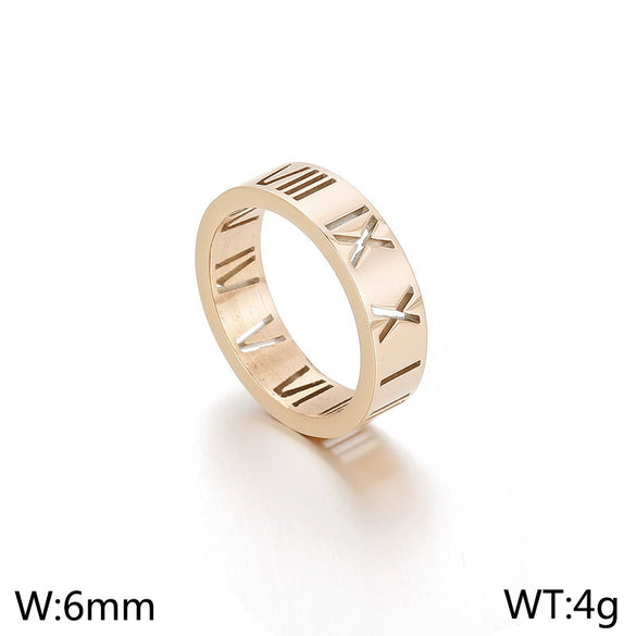Wholesale Jewelry Titanium Steel Cut Out Roman Numeral Women's Ring Electroplated