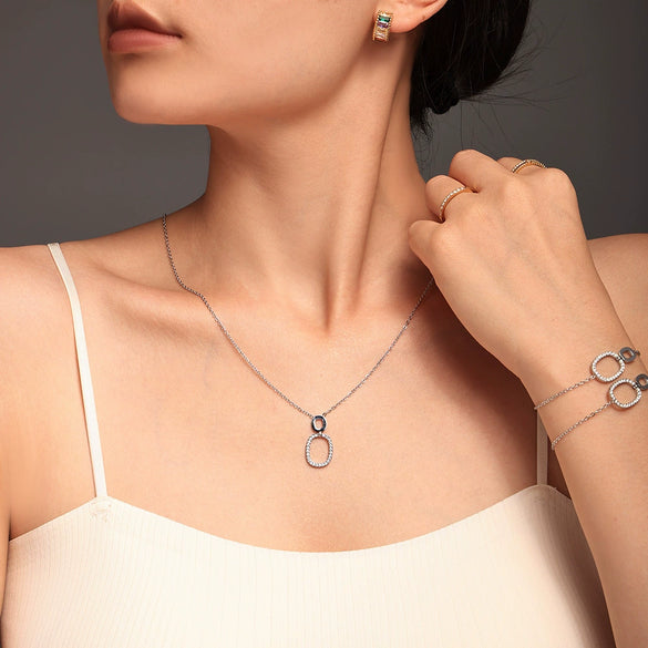 Wholesale Jewelry 316L Stainless Steel Double Ring Small Round Design Sense Necklace Bracelet Suit Electroplated For Women With Personality And Geometric Style