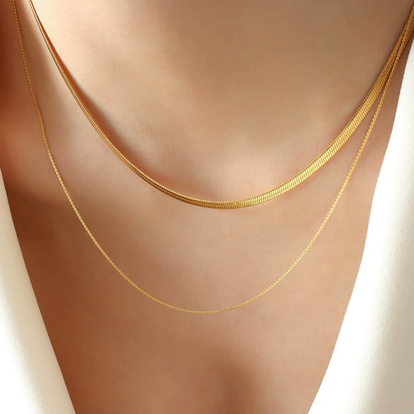 Wholesale Jewelry Titanium Steel Doublelayer Blade Chain Geometric Style 18K Gold Plated Necklace For Women