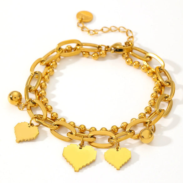 Wholesale Jewelry Titanium Steel Doublelayer Peach Heart Bracelet For Women Cartoon Style Electroplated