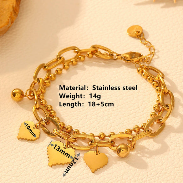 Wholesale Jewelry Titanium Steel Doublelayer Peach Heart Bracelet For Women Cartoon Style Electroplated