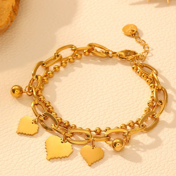 Wholesale Jewelry Titanium Steel Doublelayer Peach Heart Bracelet For Women Cartoon Style Electroplated