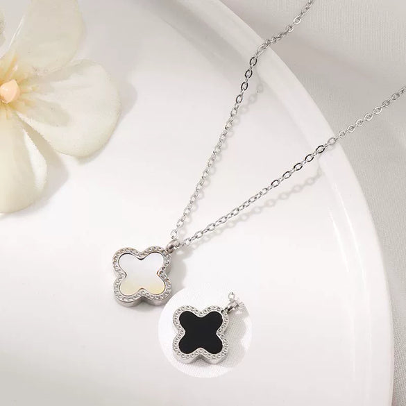 Wholesale Jewelry Titanium Steel Doublesided Flower Clover Fritillary Gold Inlaid Pendant Necklace For Women