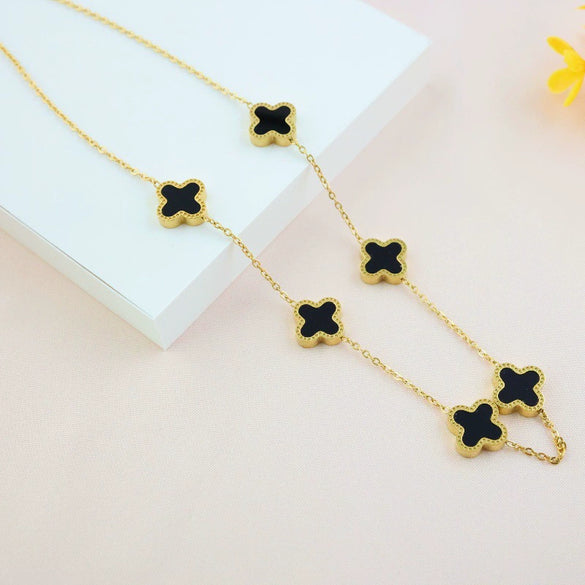 Wholesale Jewelry Titanium Steel Doublesided Flower Clover Fritillary Gold Inlaid Pendant Necklace For Women