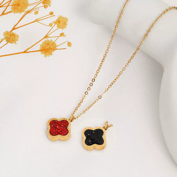 Wholesale Jewelry Titanium Steel Doublesided Flower Clover Fritillary Gold Inlaid Pendant Necklace For Women
