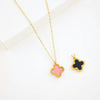 Wholesale Jewelry Titanium Steel Doublesided Flower Clover Fritillary Gold Inlaid Pendant Necklace For Women