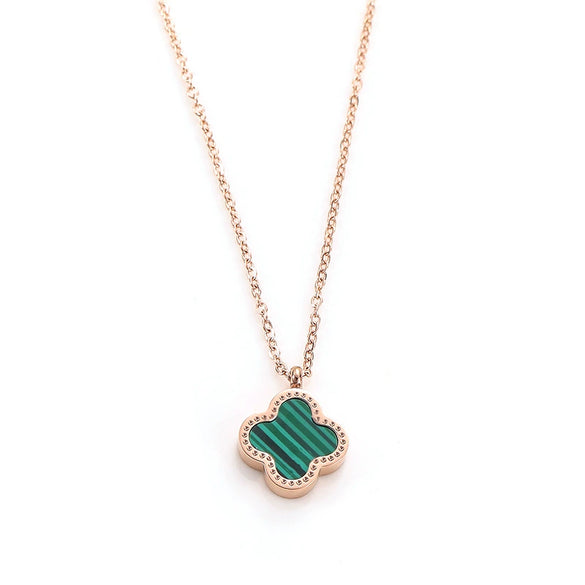Wholesale Jewelry Titanium Steel Doublesided Flower Clover Fritillary Gold Inlaid Pendant Necklace For Women