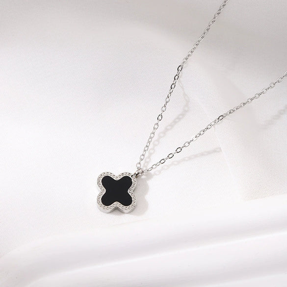 Wholesale Jewelry Titanium Steel Doublesided Flower Clover Fritillary Gold Inlaid Pendant Necklace For Women